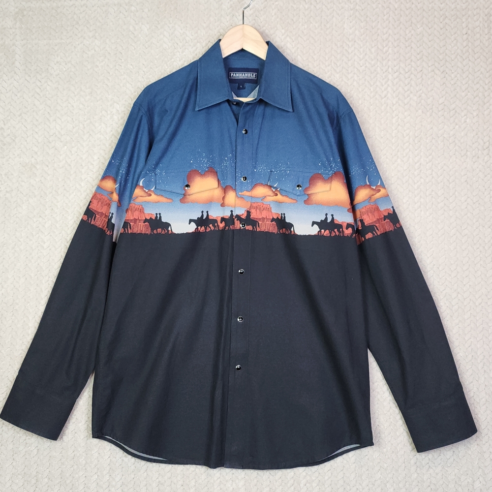 Panhandle Long Sleeve Button Down Pearl Snap Midnight Border Mens Large